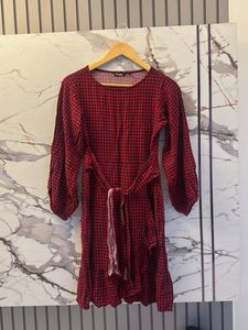 ZUDIO RED Checkered Dress with Belt