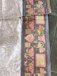 Elegant Grey Saree with Floral Border