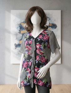 Floral Print Black Top