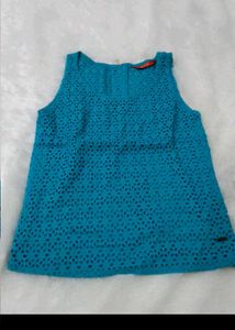 Teal Eyelet Sleeveless Top