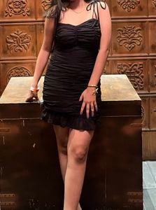 Chic Black Ruched Mini Dress