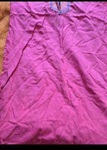 Pink Kurta with Blue Embroidery