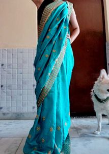 Embroidery Border Mirror Work Saree