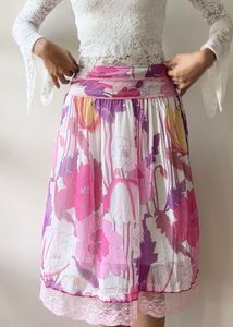 Floral Print Midi Skirt with Lace Trim