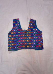 Embroidered handmade blue Navratri Crop Vest