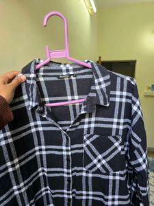 Classic Black &amp; White Plaid Flannel Shirt