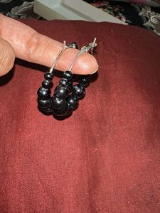 Black Beaded Hoop Earrings
