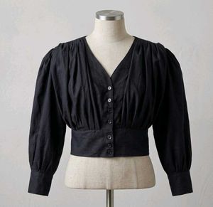 Black Puff Sleeve Cropped Blouse