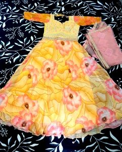 Yellow Floral Print Lehenga Choli Set