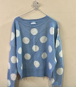 Blue Polka Dot Knit Sweater