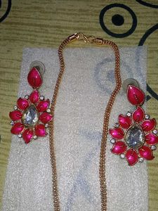 Stunning Pink &amp; Gold Heart Necklace &amp; Earrings
