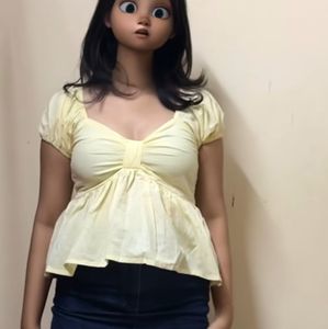Cute Yellow Puff Sleeve Peplum Top