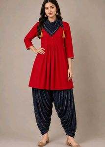 Red Kurta Set with Dhoti Pants