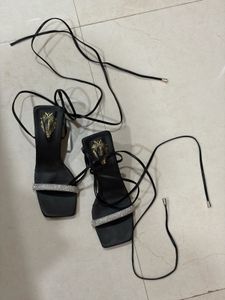 Black Strappy Heels with Rhinestones