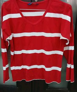 Red & White Striped Long Sleeve Top