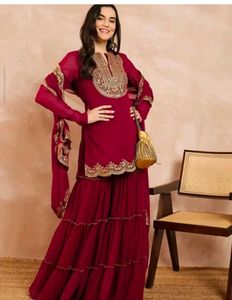 174.Maroon sharara set(XXL)