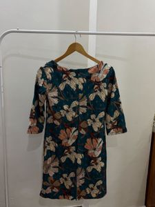 Teal Green Floral Print Shift Dress