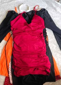 Stunning Red Ruched Halter Dress