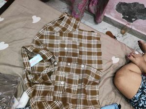 Brown Plaid Cropped Shirt