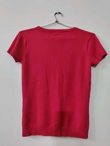 Chic Red V-Neck Top with Stud Detail