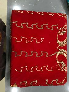 Red Velvet Saree with Gold Embroidery