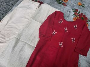 Beautiful Kurti +pant +khadi cotton Duptta Set ❤️
