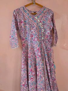 Floral Angrakha Cotton Kurta Set