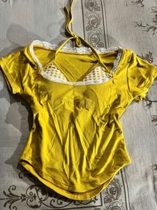 Cute Yellow Lace Trim Top