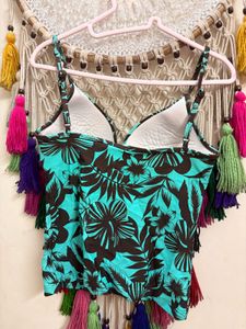Aqua &amp; Brown Tropical Print Bikini Top