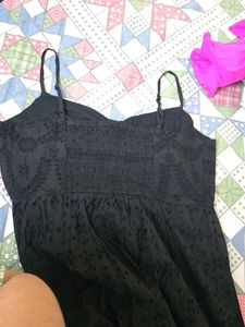 Chic Black Button-Front Eyelet Dress