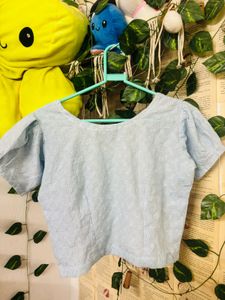 Light Blue Textured Cropped Top