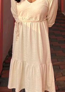 Cream Textured Midi Dress