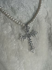 Elegant Pearl Necklace with Cross Pendant