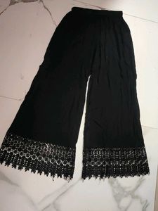Black Lace Trim Palazzo Pants
