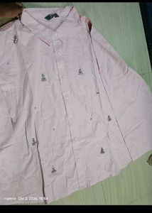Cute Pink Embroidered Oversized Shirt