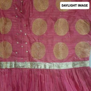 SRISHTI Pink &amp; Gold Anarkali Kurta Churidar
