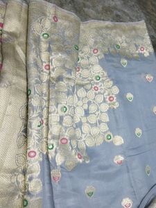 Embroiding Cotton Grey Colour Saree