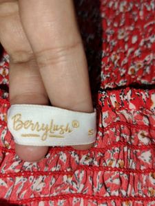 Berrylush Women Red Floral Smocked Dress