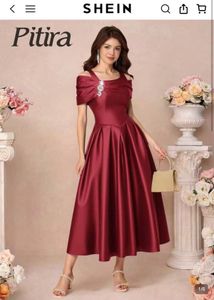Red Satin Off-Shoulder Dress
