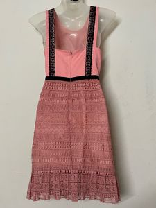 Chic Pink Lace Dress with Black Accents
