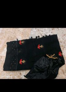 Elegant Black Embroidered Saree with Blouse
