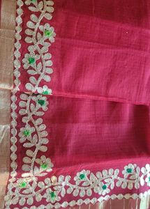 Beautiful Red Embroidered Saree with  blouse p