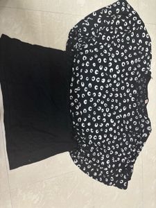 Black &amp; White Patterned Peplum Top with Solid
