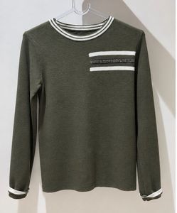 Olive Green Ribbed Full Sleeve Round Neck Top