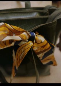 Green Hand Bag Along With Silk Scarf