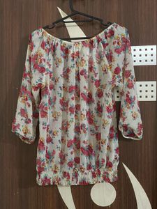 Charming Floral Print Sheer Blouse