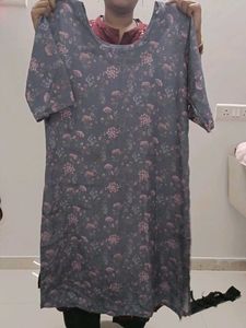 Grey Floral Print Kurta