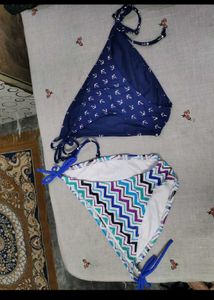 Anchor & Zigzag Print Bikini Set