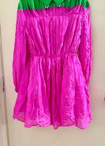 Vibrant Pink & Green Mini Dress