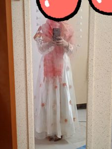 Offwhite Net And Silk Gown With Duppata